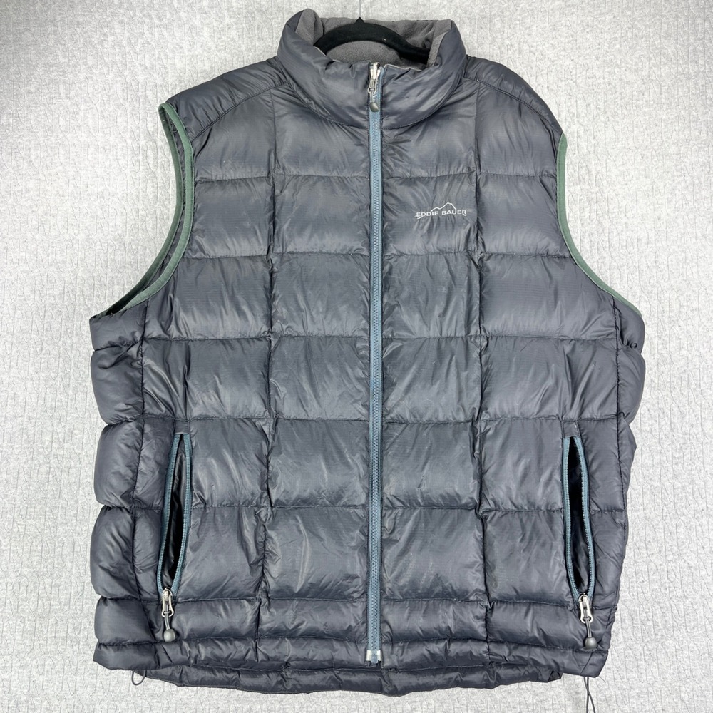 Eddie Bauer Puffer Vest Mens XL Black 800 Fill Power Down Weatheredge 365 EB800